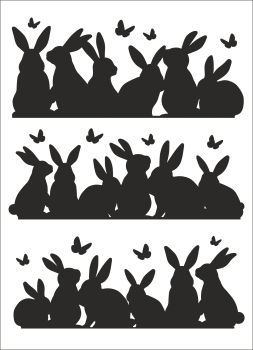 Satinier Schablone/ Aufkleber - 3x Hasenfamilie in Schwarz A5